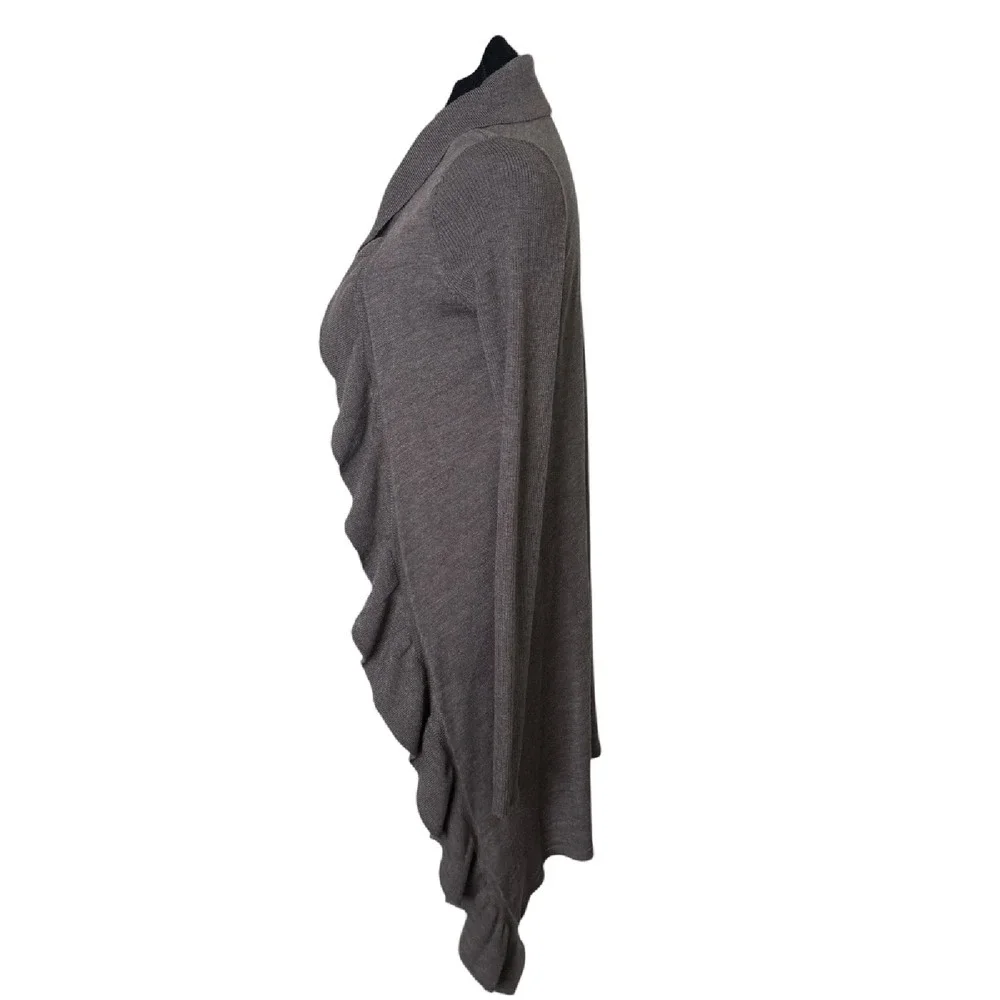 Kinross Cashmere Ruffle Open‎ Front Cardigan Sweater Size XS Gray Cozy Knit